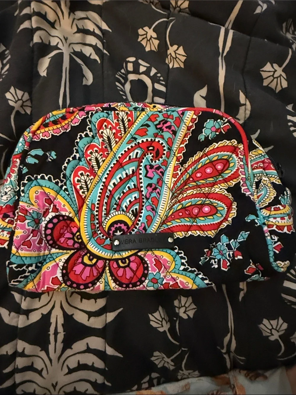 Vera Bradley Retired Black Floral Paisley Cosmetic Case